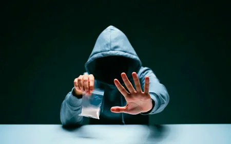 Мужчина держит в руке пакет с порошком